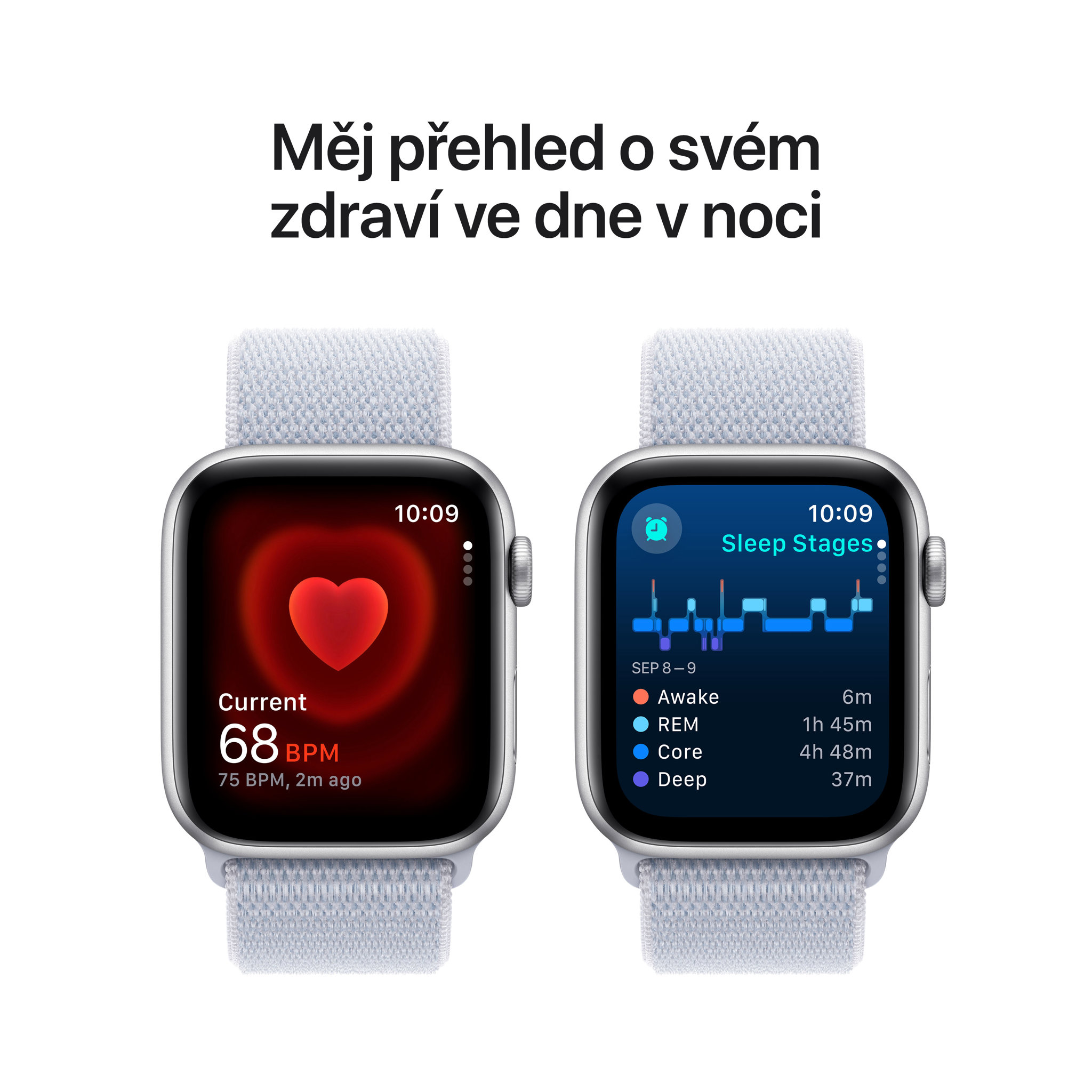 Obrázek Apple Watch SE GPS 40mm Stříbrný hliník s oblačně modrým provlékacím sportovním řemínkem