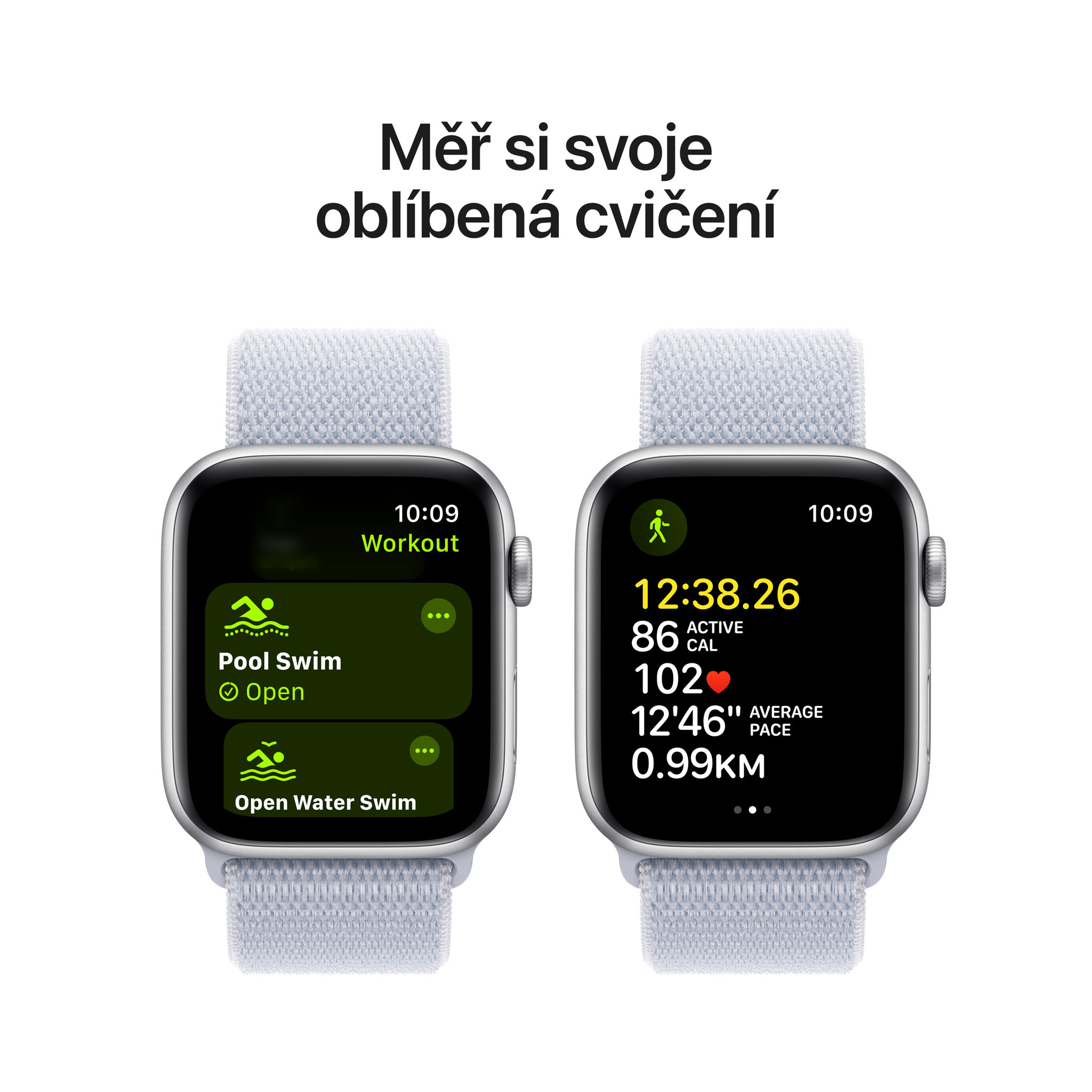 Obrázek Apple Watch SE GPS 40mm Stříbrný hliník s oblačně modrým provlékacím sportovním řemínkem