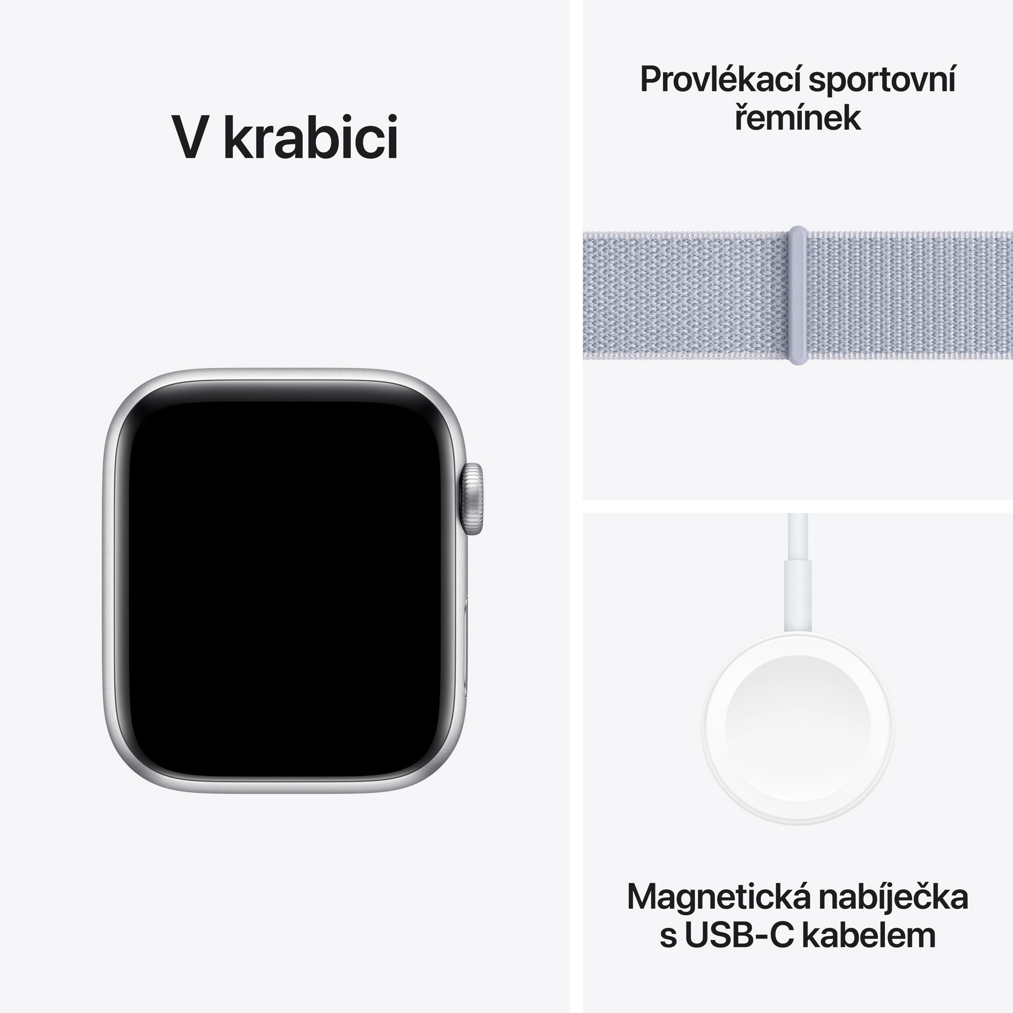 Obrázek Apple Watch SE GPS 40mm Stříbrný hliník s oblačně modrým provlékacím sportovním řemínkem