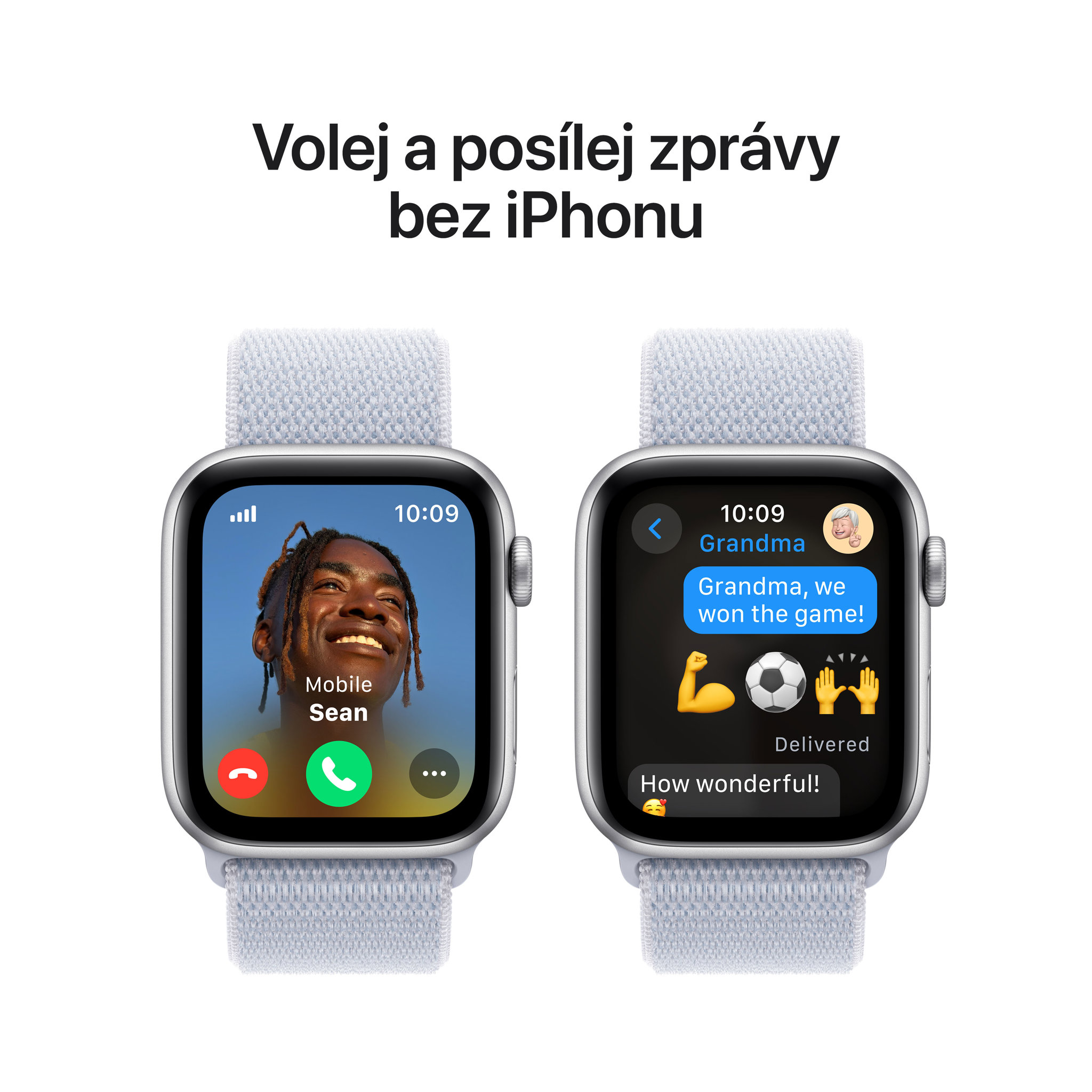 Obrázek Apple Watch SE GPS + Cellular 40mm Stříbrný hliník s oblačně modrým provlékacím sportovním řemínkem