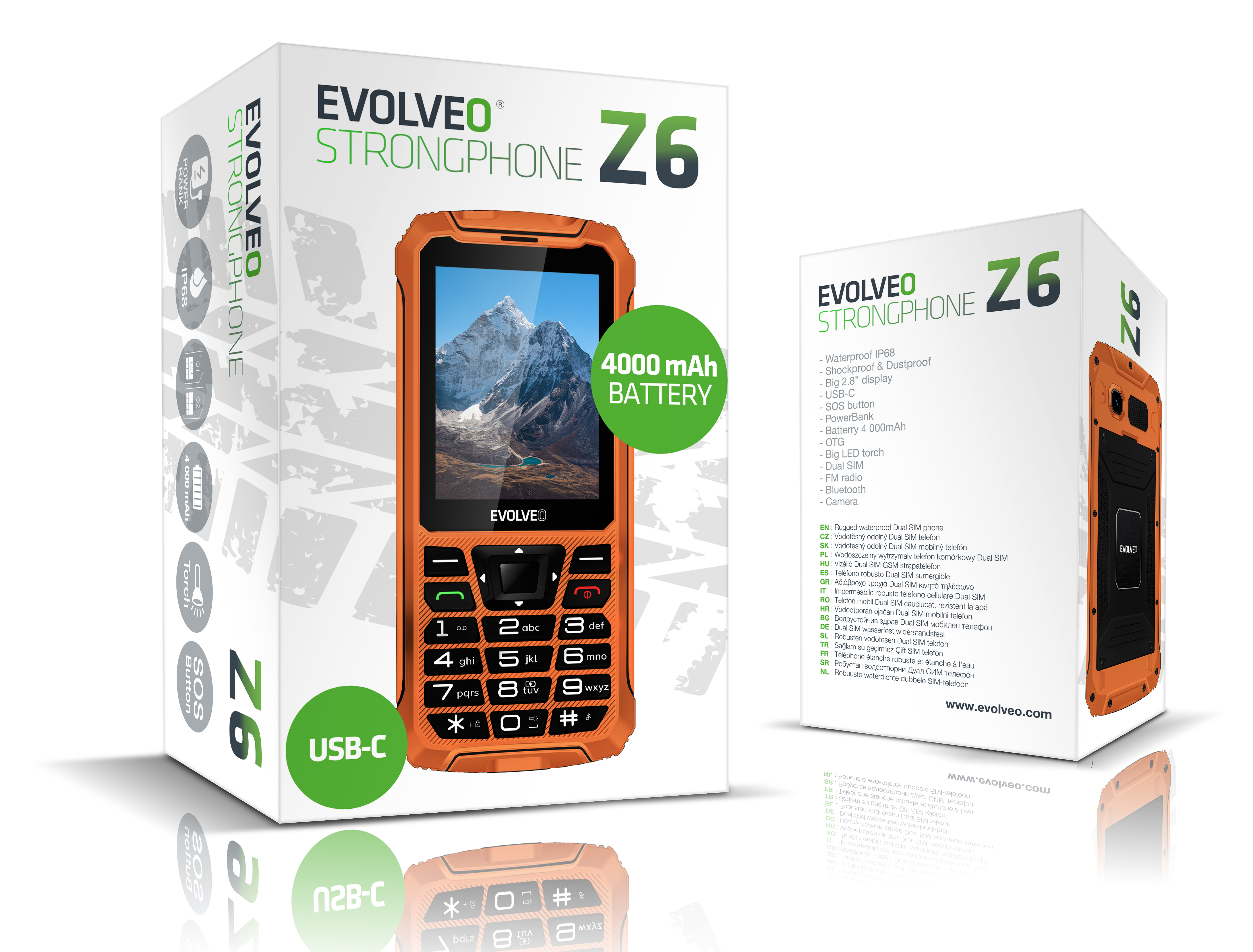 Obrázek EVOLVEO StrongPhone Z6, vodotěsný odolný Dual SIM telefon, oranžová