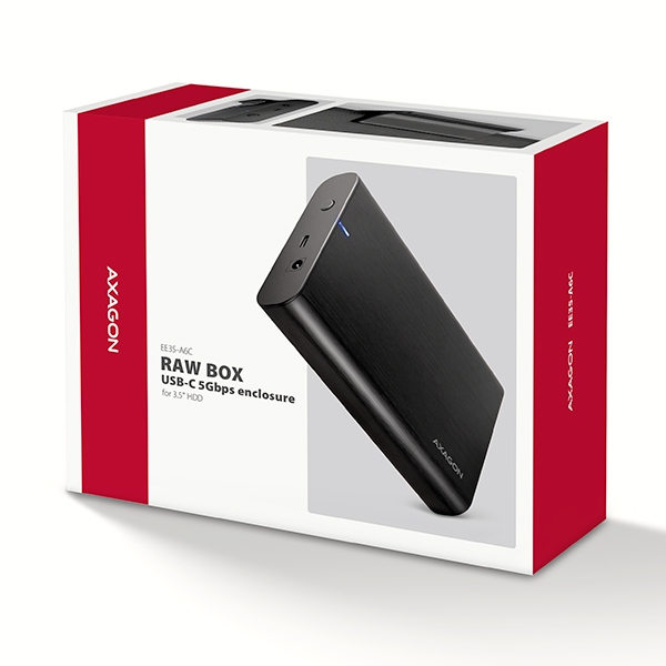 Obrázek AXAGON EE35-A6C, USB-C 5Gbps - SATA 6G 3.5" kovový RAW box, bezšroubkový