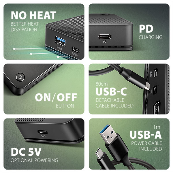 Obrázek AXAGON HMC-U4, USB4 40Gbps dock, 3x USB-A, 2x USB-C, HDMI & DP 8K/30Hz, RJ-45, SD/mSD, audio, PD100W