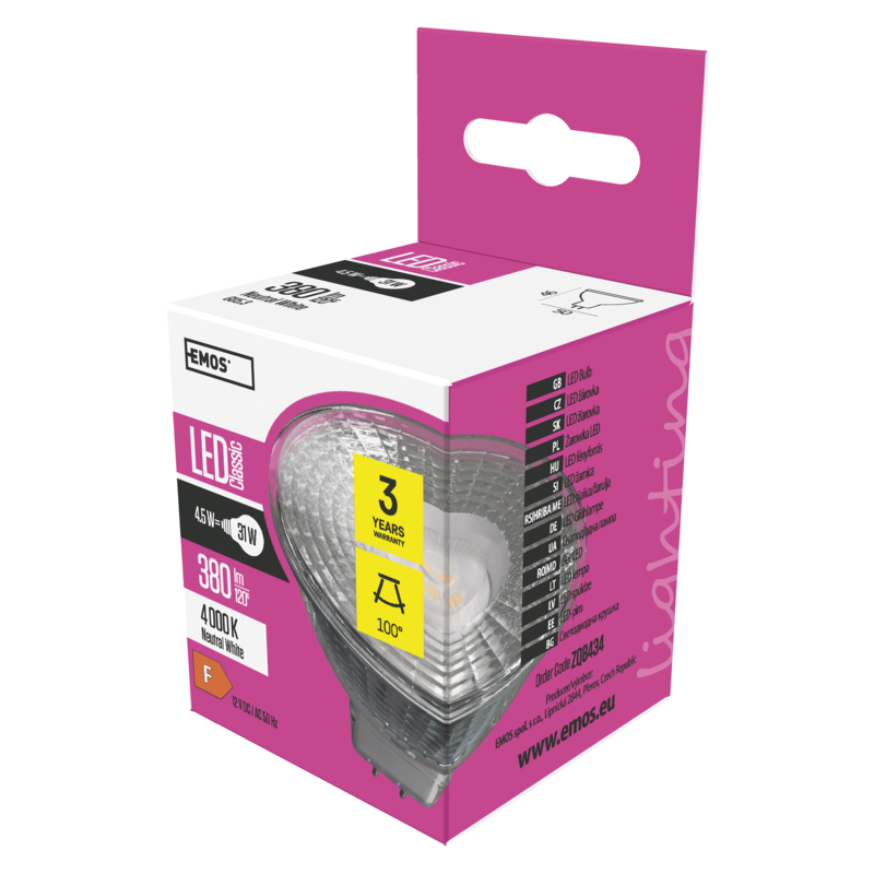 Obrázek EMOS LED CLS MR16 4,5W(31W) 380lm GU5.3 NW