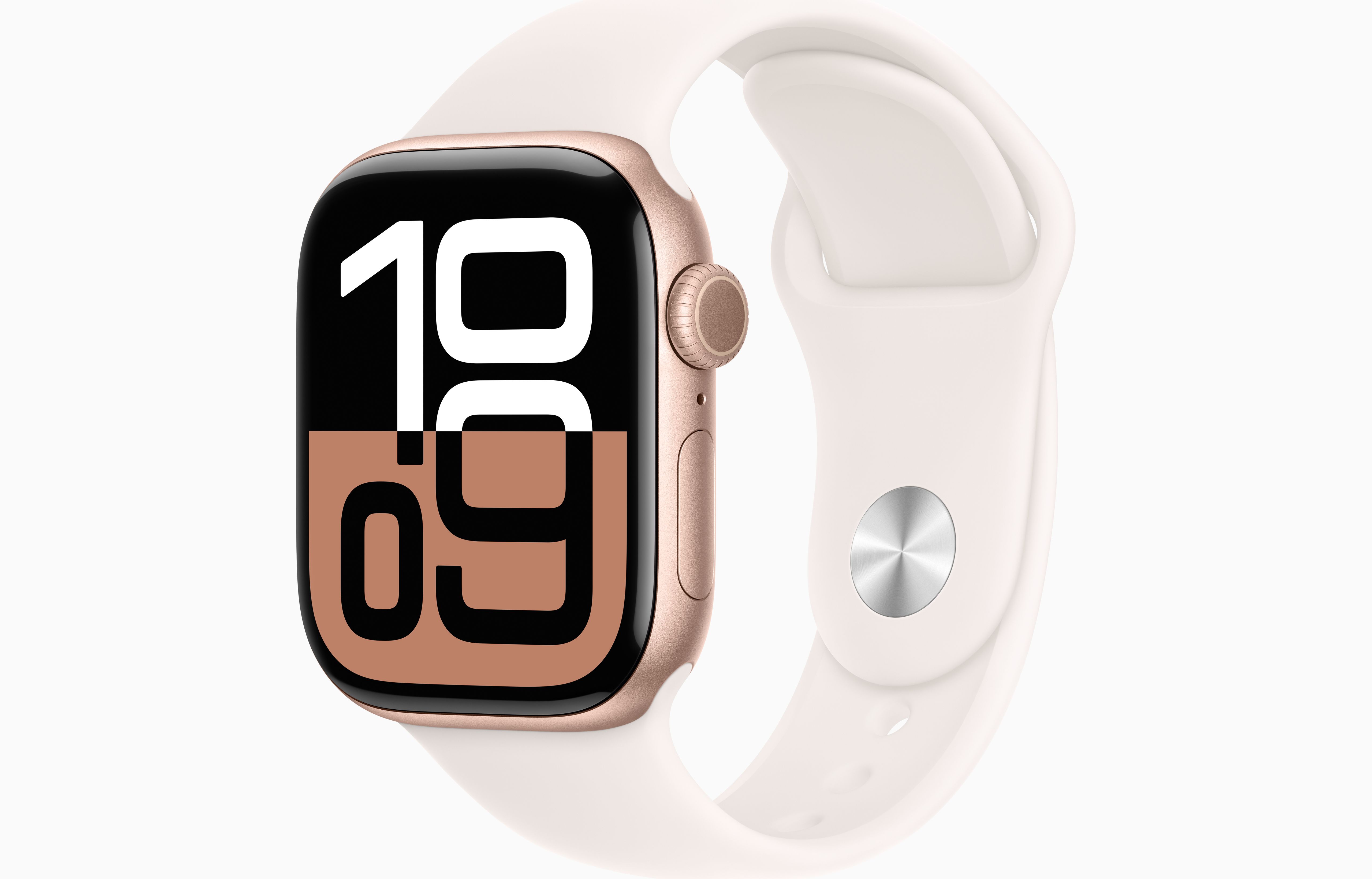 Apple Watch Series 10 GPS 42mm Růžově zlatý hliník se světle ruměným sportovním řemínkem - S/M