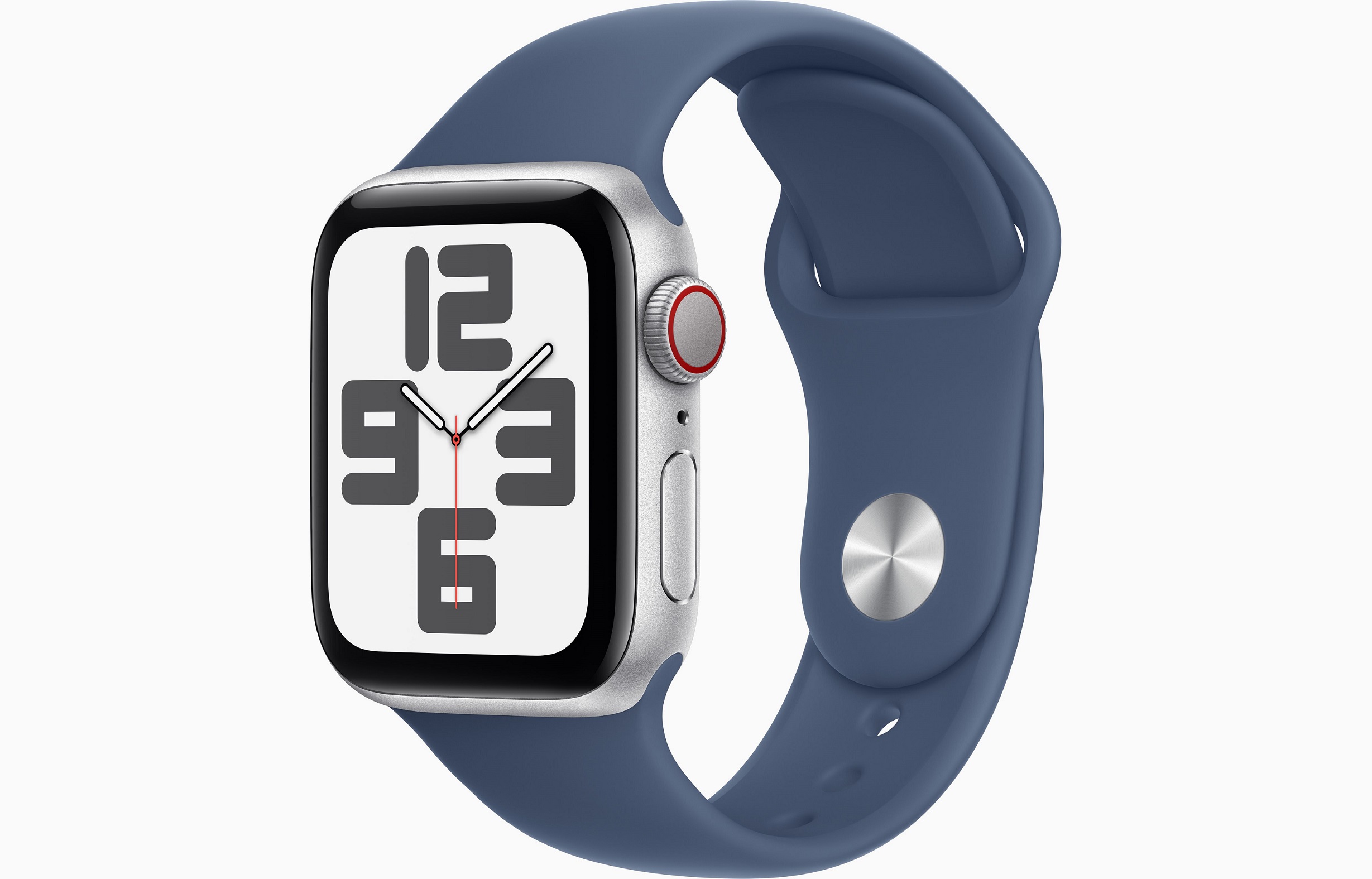 Apple Watch SE GPS + Cellular 40mm Stříbrný hliník s denimovým sportovním řemínkem - M/L