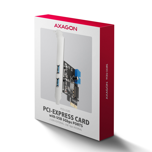 Obrázek AXAGON PCEU-232RS, PCIe řadič, 2+2x USB 5Gbps port, SATA napájení, Renesas PD720201, SP & LP