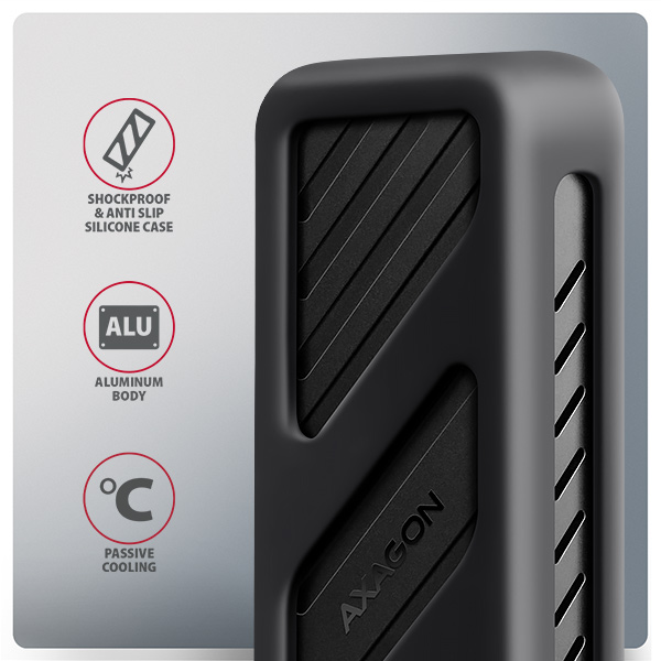 Obrázek AXAGON EEM2-20G, USB-C 20Gbps - M.2 NVMe SSD kovový ARMORED box