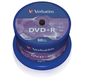 VERBATIM DVD+R(50-Pack),Spindl/MattSlvr/16x/4.7GB