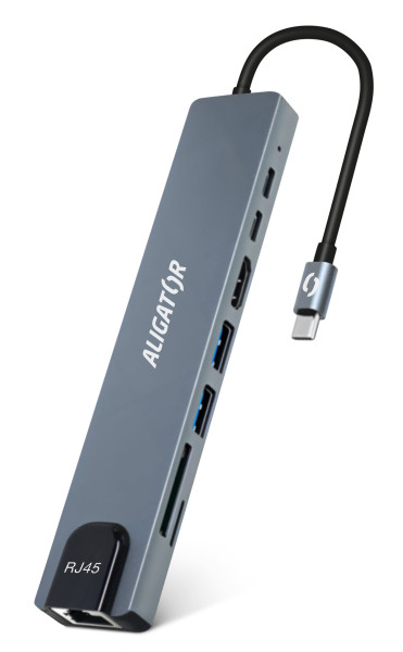 Obrázek Aligator Dokovací stanice USB-C / Hub 8v1 (USB-C / 2xUSB / SD / MicroSD/ HDTV / RJ45)