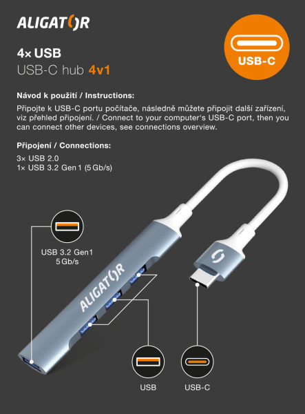 Obrázek Aligator Hub USB-C / 4x USB