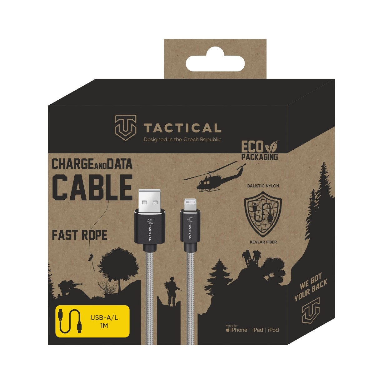 Obrázek Tactical Fast Rope Aramid Cable USB-A/Lightning MFi 1m Grey