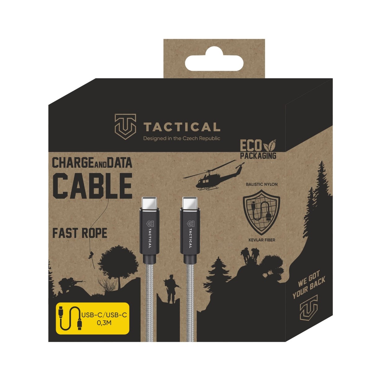 Obrázek Tactical Fast Rope Aramid Cable USB-C/USB-C 100W 20V/5A 0.3m Grey