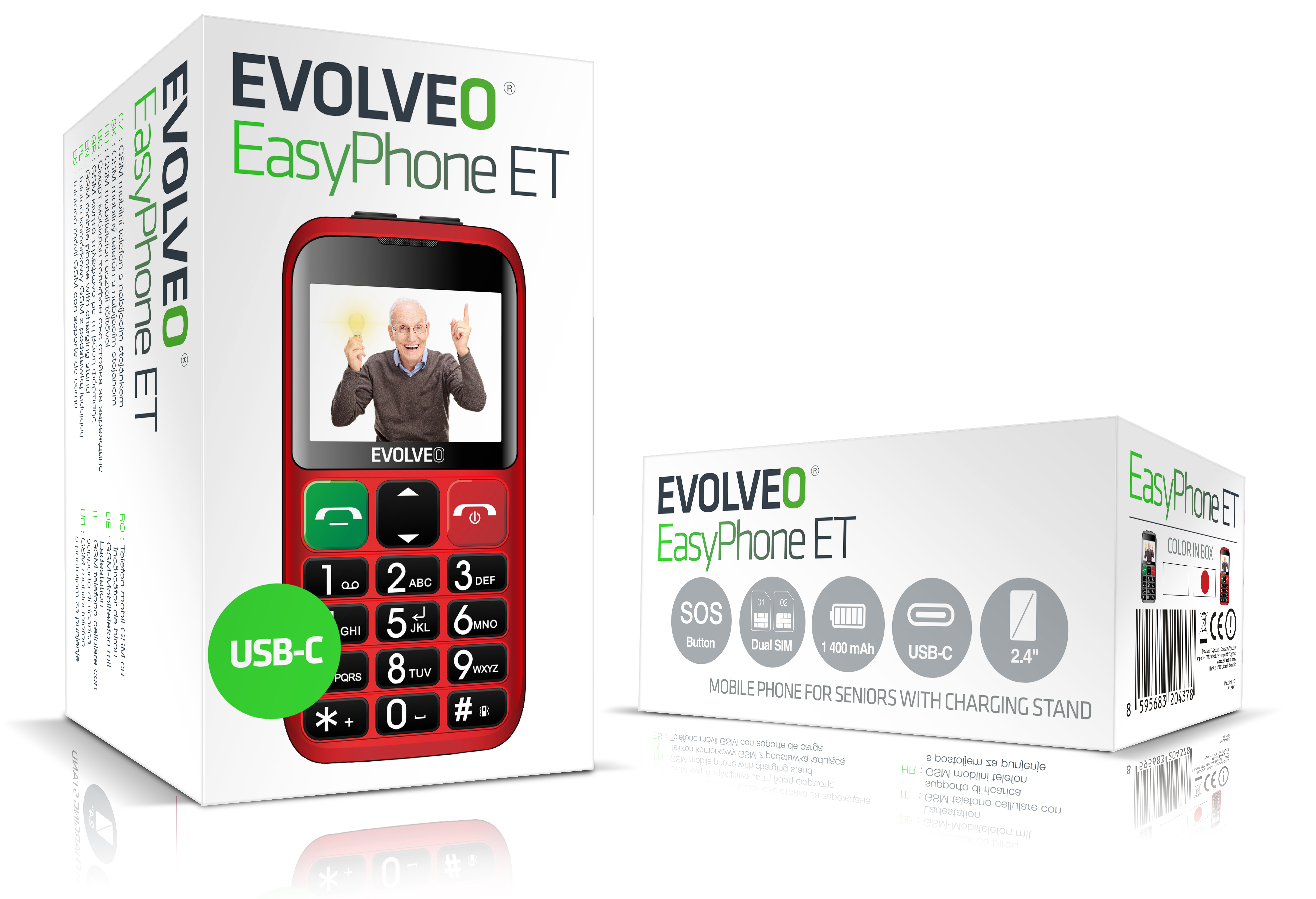 Obrázek EVOLVEO EasyPhone ET, mobilní telefon pro seniory s nabíjecím stojánkem, červená