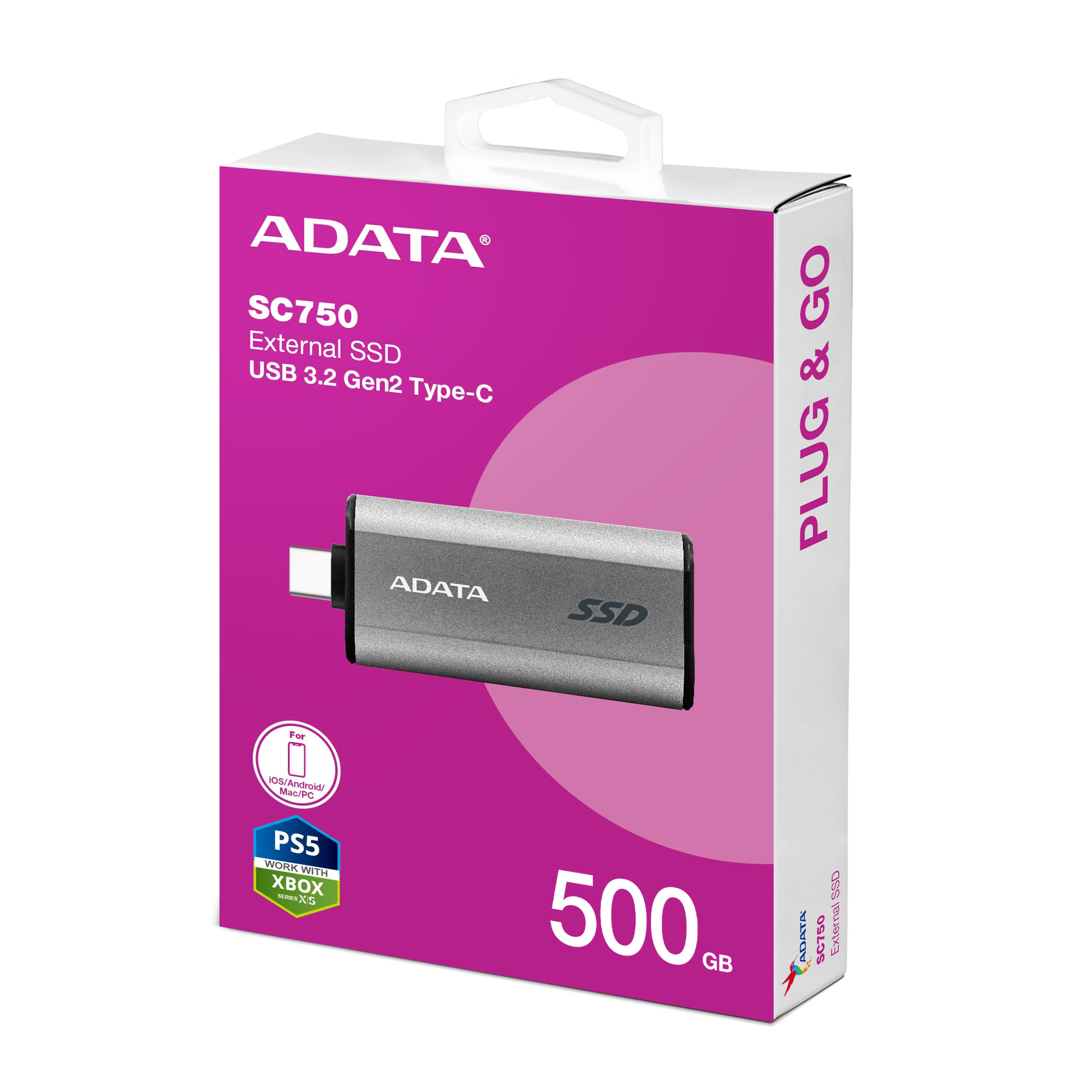 Obrázek ADATA SC750/500GB/SSD/Externí/Šedá/5R