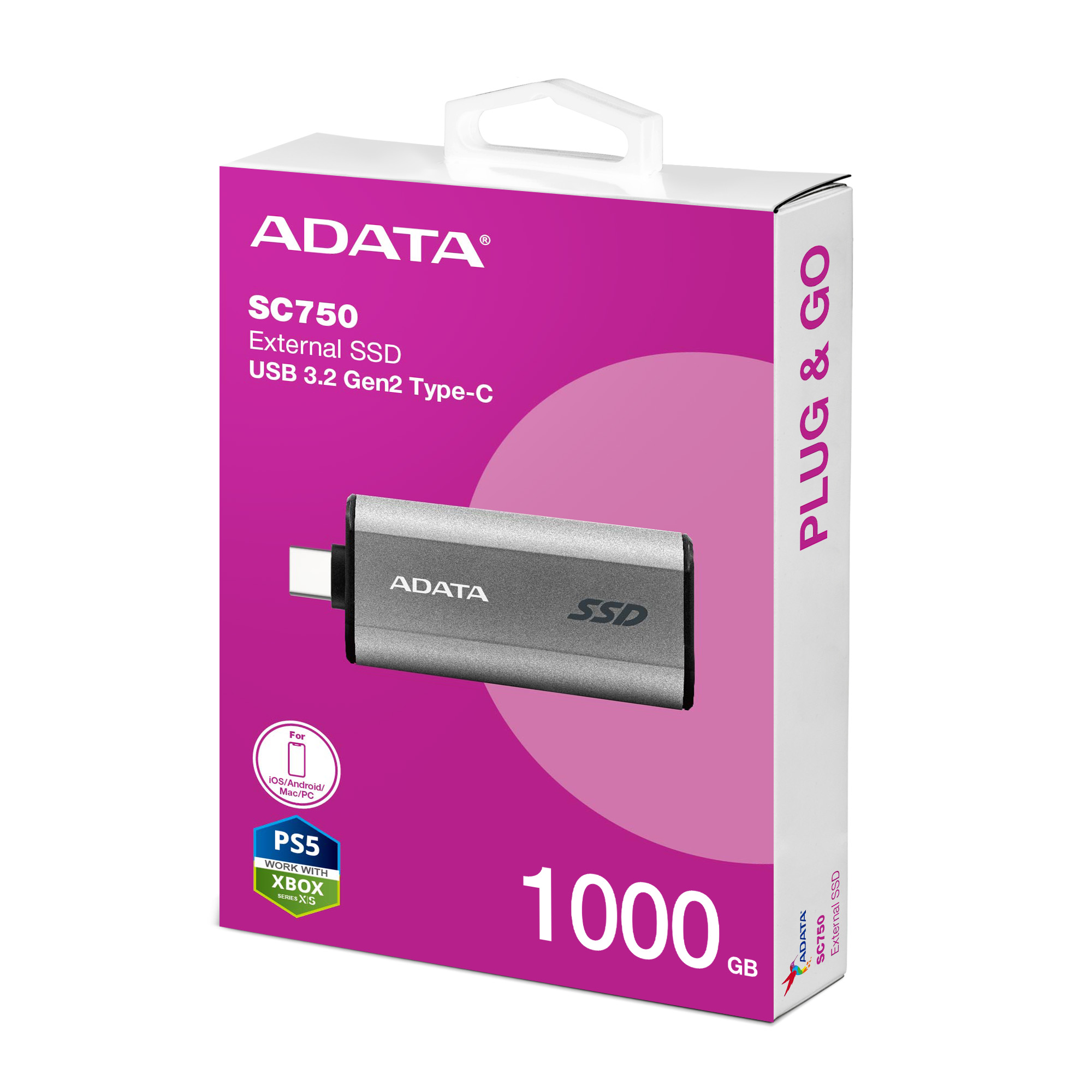 Obrázek ADATA SC750/1TB/SSD/Externí/Šedá/5R