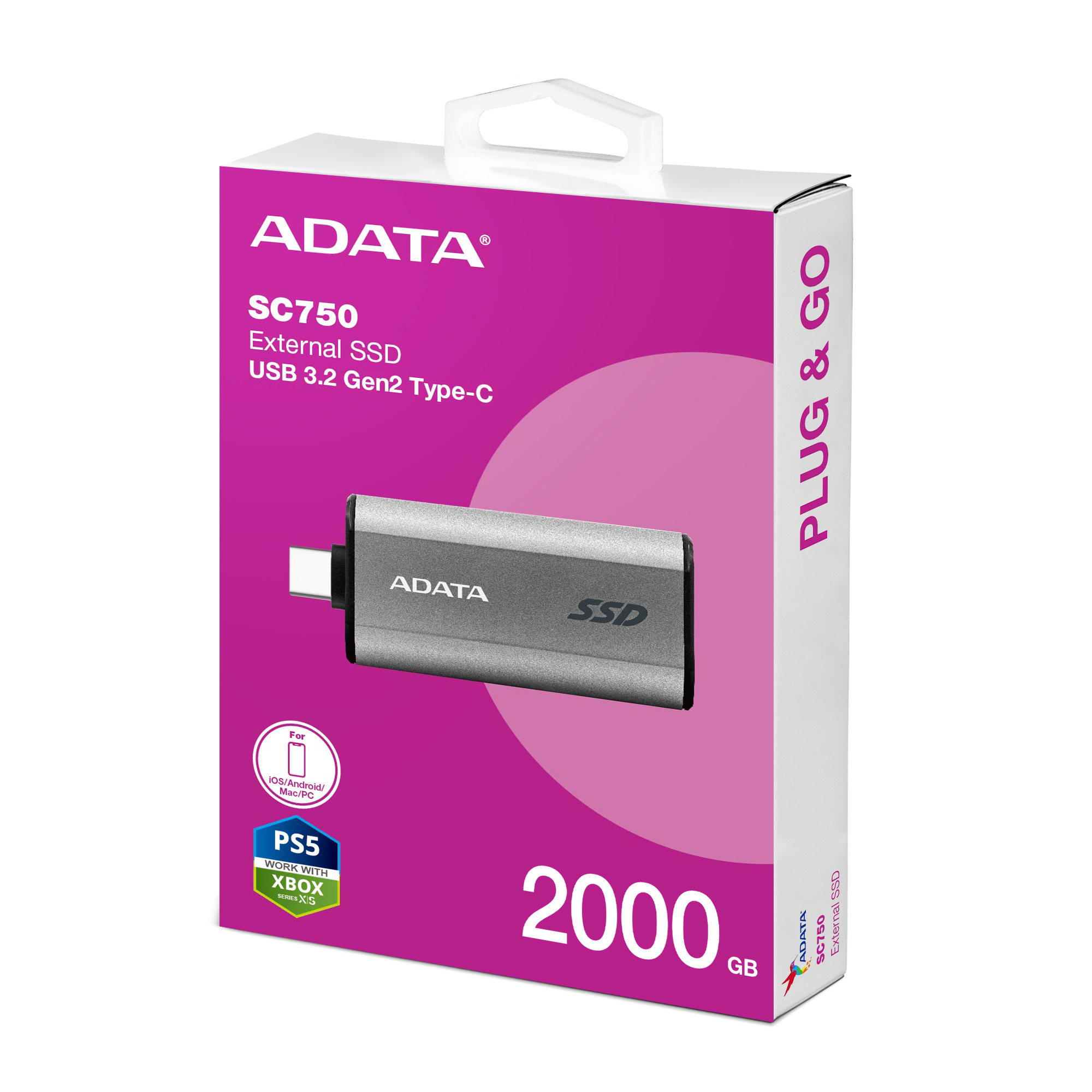 Obrázek ADATA SC750/2TB/SSD/Externí/Šedá/5R