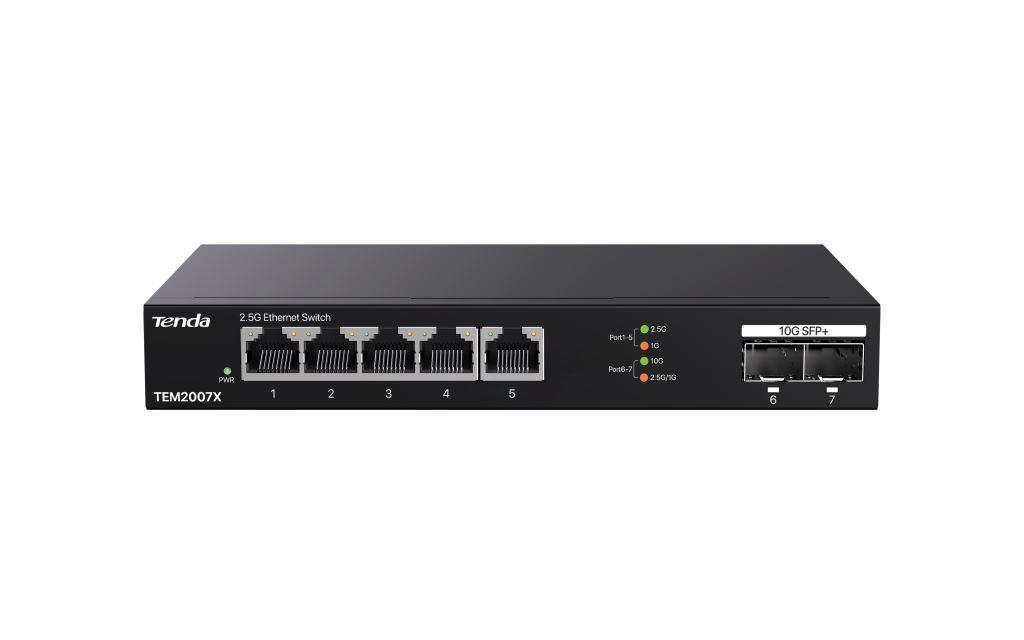 Obrázek Tenda TEM2007X - Multi-gigabit switch, 5x 2.5G RJ45 + 2x 10G SFP+ port, MAC 16K, ochrana 6kV