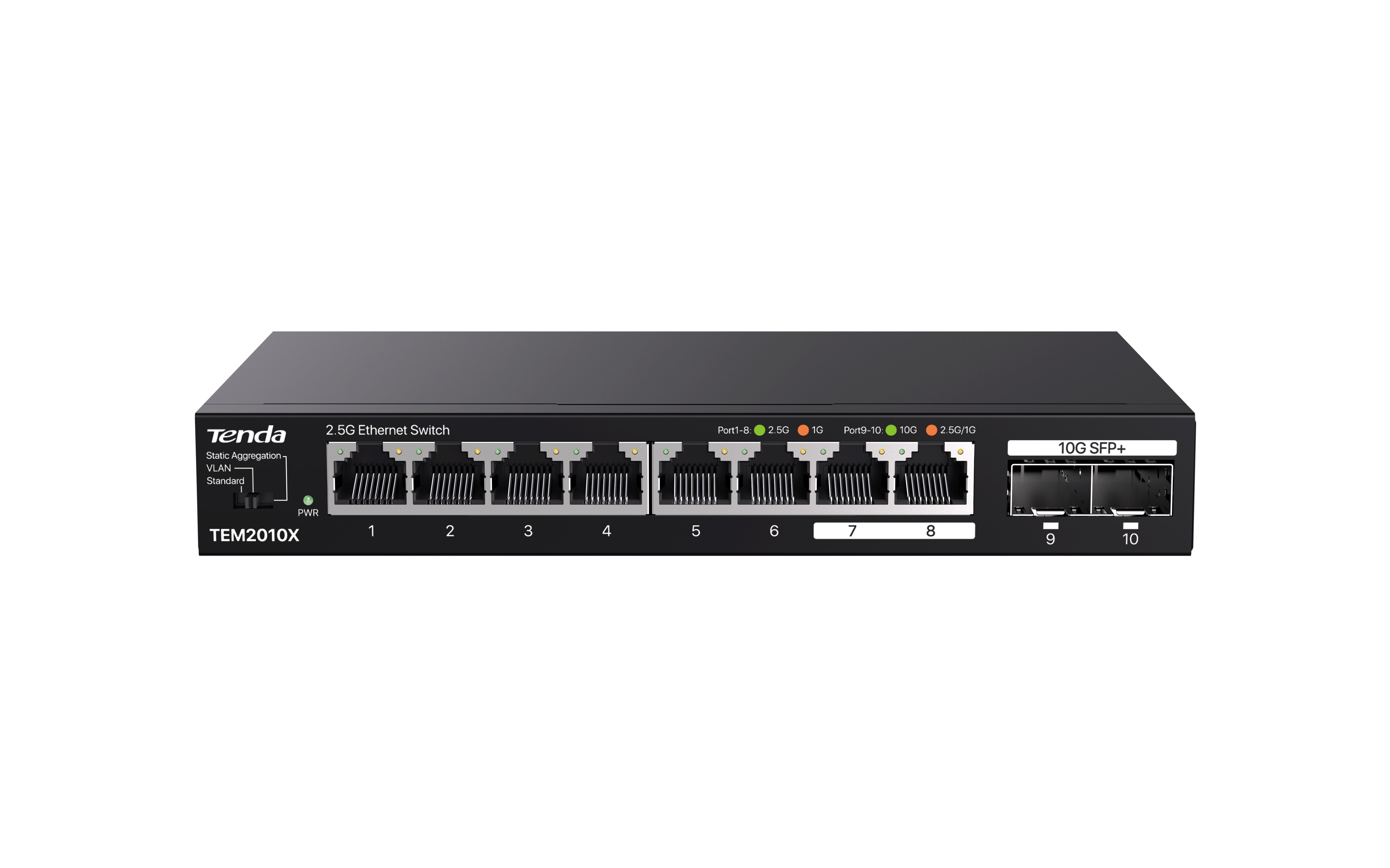 Obrázek Tenda TEM2010X - Multi-gigabit switch, 8x 2.5G RJ45 + 2x 10G SFP+ port, MAC 16K, ochrana 6kV