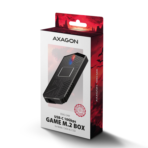 Obrázek AXAGON EEM2-GAM, USB-C 10Gbps - NVMe & SATA SSD GAME M.2 box, bezšroubkový