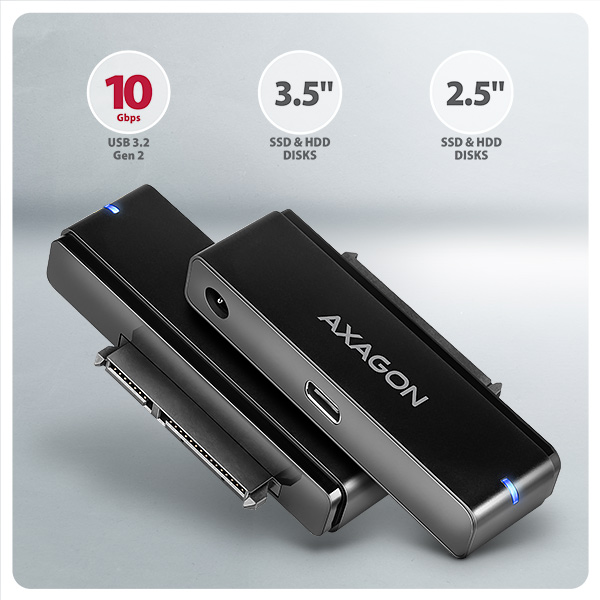 Obrázek AXAGON ADSA-FPX, USB-C 10Gbps - SATA 6G, 2.5"/3.5" SSD/HDD FAST PORT X adaptér, vč. AC napáječe