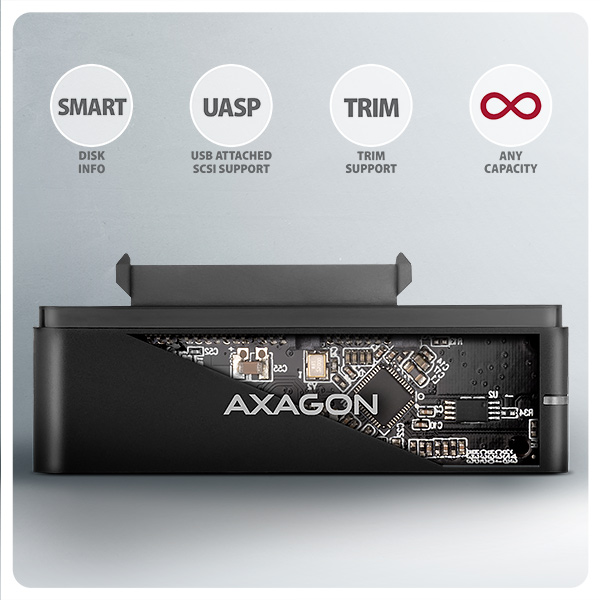 Obrázek AXAGON ADSA-FPX, USB-C 10Gbps - SATA 6G, 2.5"/3.5" SSD/HDD FAST PORT X adaptér, vč. AC napáječe