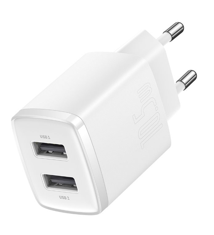 Obrázek Baseus nabíječka do sítě Compact 2xUSB 10,5W bílá