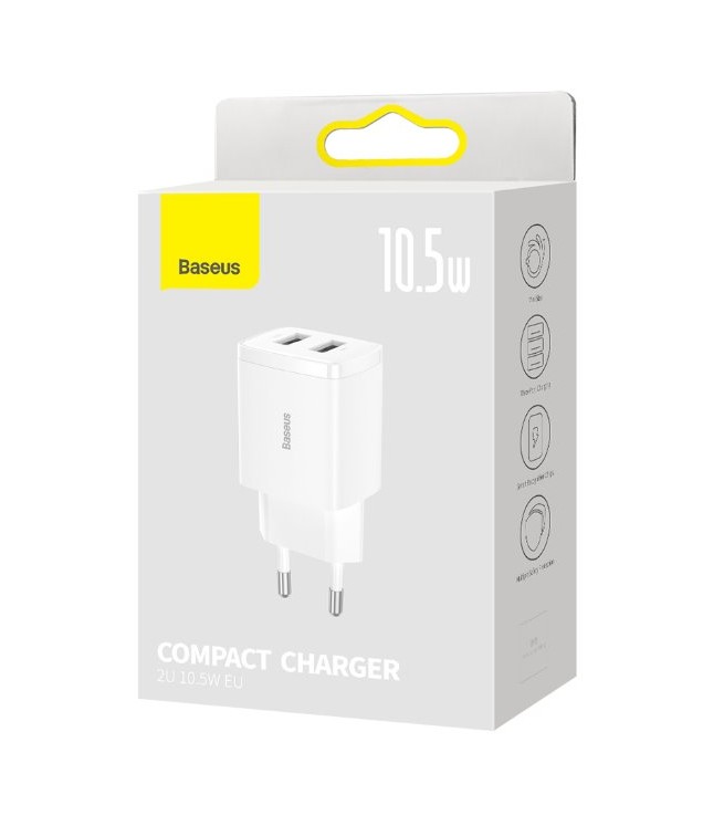 Obrázek Baseus nabíječka do sítě Compact 2xUSB 10,5W bílá