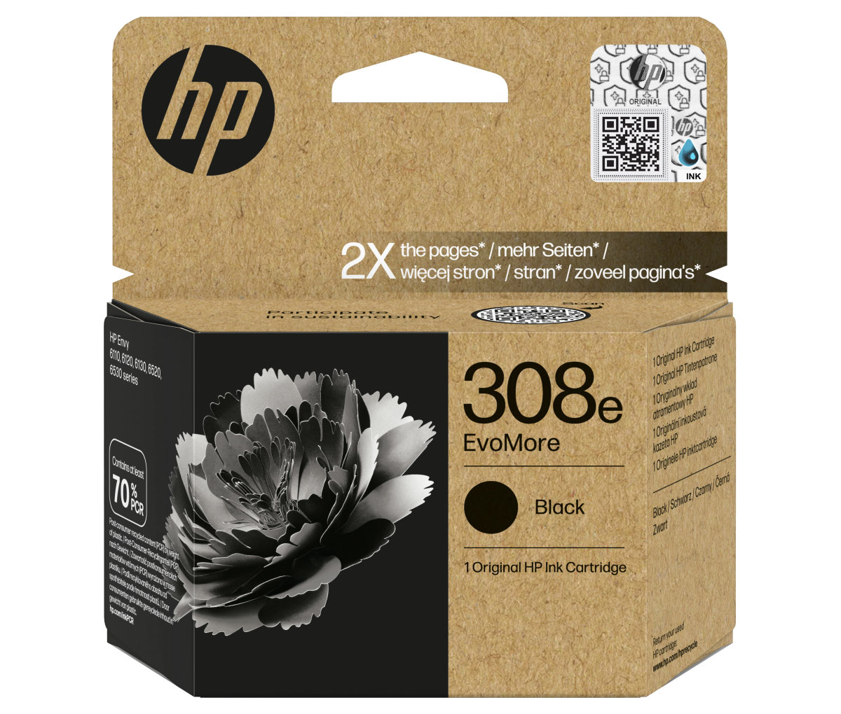 HP 308e ink. náplň EvoMore černá, 7FP22UE