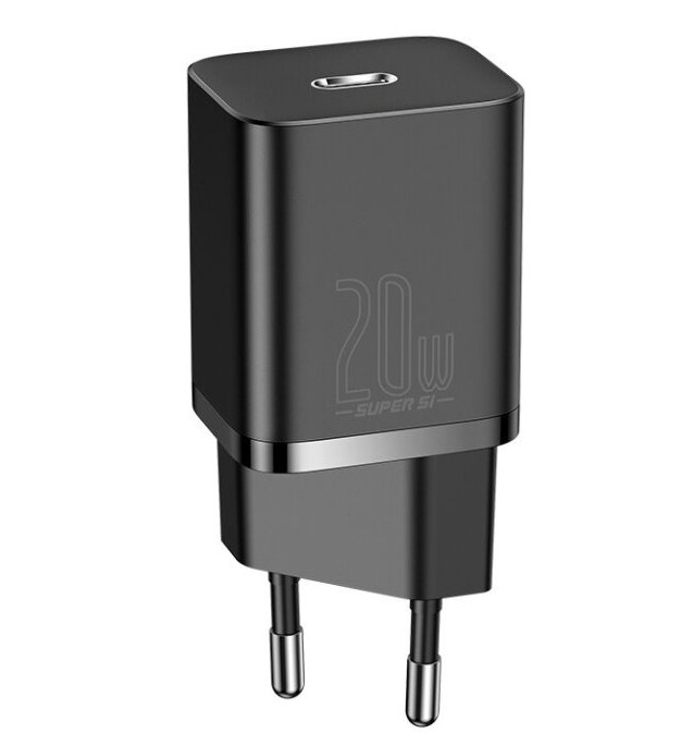 Obrázek Baseus rychlonabíječka do sítě Super Si USB-C PD QC 20W černá s kabelem USB-C/Lightning 1m