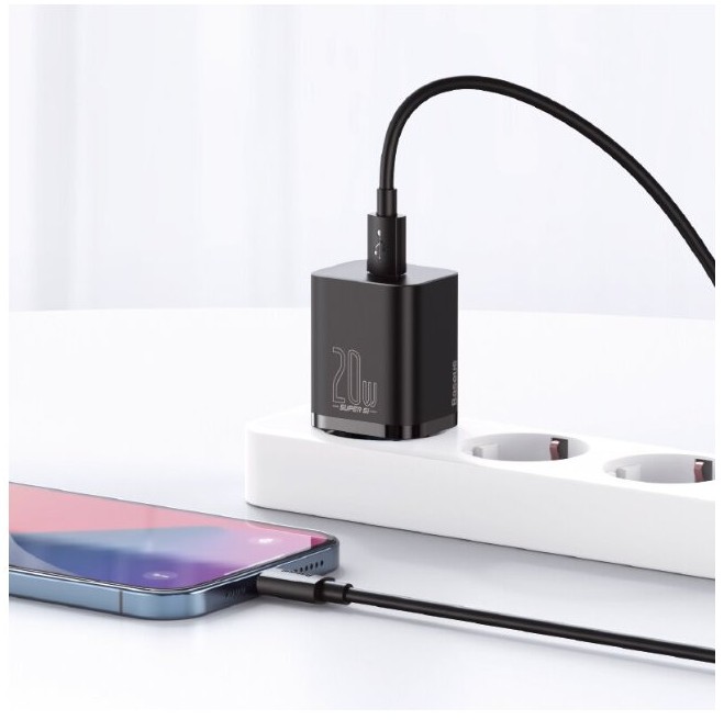 Obrázek Baseus rychlonabíječka do sítě Super Si USB-C PD QC 20W černá s kabelem USB-C/Lightning 1m