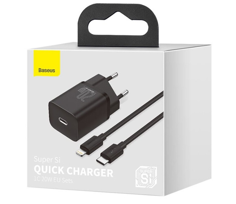 Obrázek Baseus rychlonabíječka do sítě Super Si USB-C PD QC 20W černá s kabelem USB-C/Lightning 1m