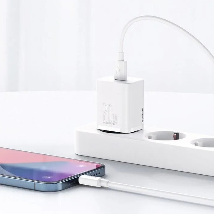 Obrázek Baseus rychlonabíječka do sítě Super Si USB-C PD QC 20W s Lightning kabelem 1m bílá