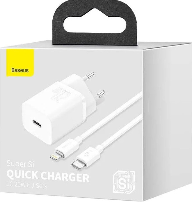 Obrázek Baseus rychlonabíječka do sítě Super Si USB-C PD QC 20W s Lightning kabelem 1m bílá