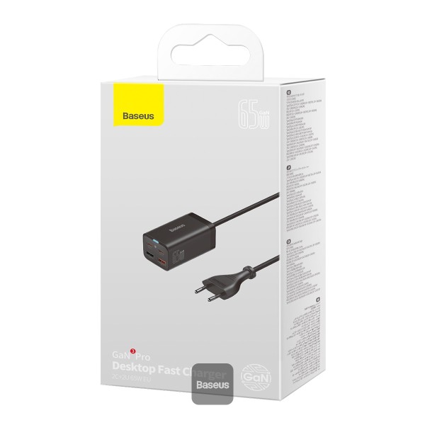 Obrázek Baseus rychlonabíječka do sítě GaN3 Pro, 2x USB-C, 2x USB 65W černá