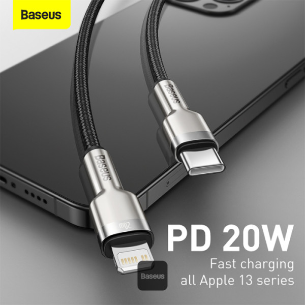 Obrázek Baseus datový kabel Cafule USB-C na Lightning 0,25m PD 20W černý